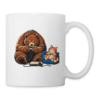 Bär & Katze beim Gaming – Gamer Team - Tasse - Weiß - Rechts