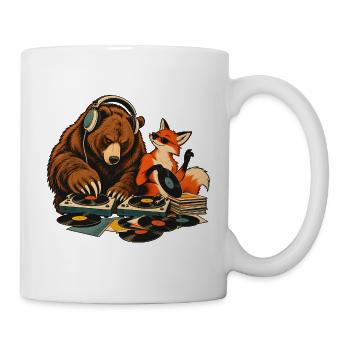 Bär & Fuchs als Vinyl DJs – Musikduo - Tasse - Weiß - Rechts