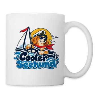 Cooler Seehund – Segelhund Kapitän - Tasse - Weiß - Rechts