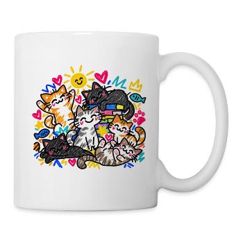Katzen Doodle Katzenliebe Bunte Katzen Geschenk - Tasse - Weiß - Rechts