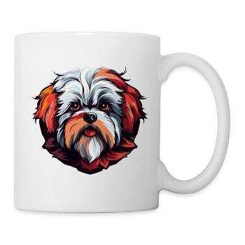 Hund Kopf Zottelig Weiß Rot - Tasse - Weiß - Rechts