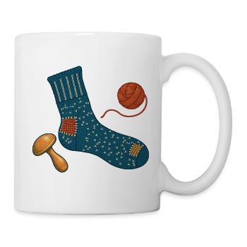Reparierte Wollsocke und Stopfpilz - Tasse - Weiß - Rechts