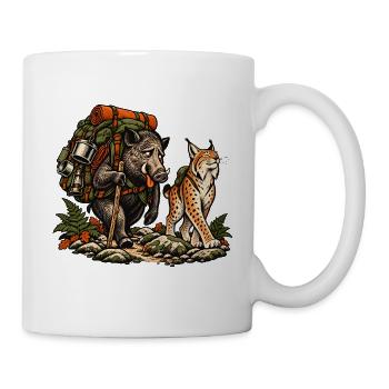Wildschwein & Luchs beim Wandern – Outdoor - Tasse - Weiß - Rechts