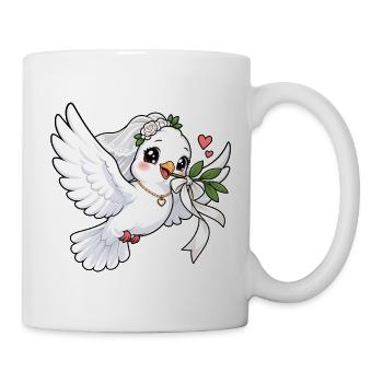 Hochzeitstaube Kawaii Style – Liebe & Hochzeit - Tasse - Weiß - Rechts