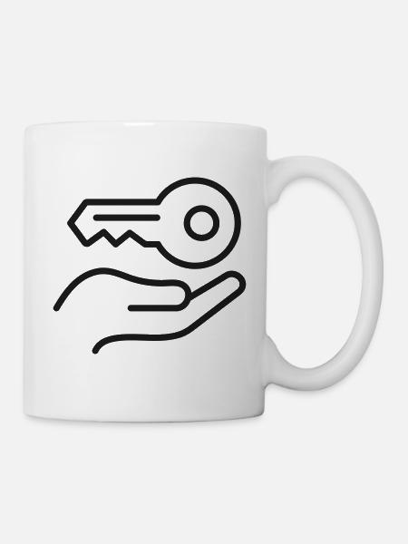 Tasten-in-Hand-Linien-Symbol - Tasse - Weiß