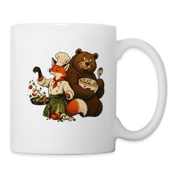 Fuchs & Bär beim Kochen – Kochteam - Tasse - Weiß - Rechts