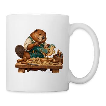 Biber baut einen hölzernen Aufziehvogel - Tasse - Weiß - Rechts