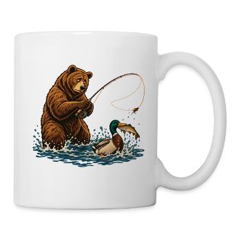 Bär & Ente beim Fliegenfischen – Outdoor - Tasse - Weiß - Rechts