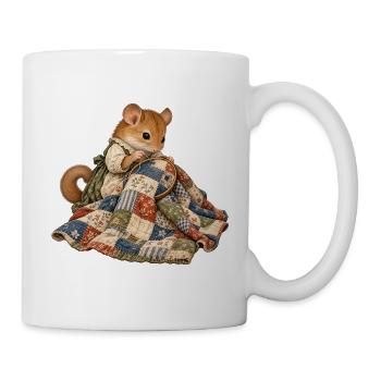Haselmaus repariert eine alte Patchworkdecke - Tasse - Weiß - Rechts