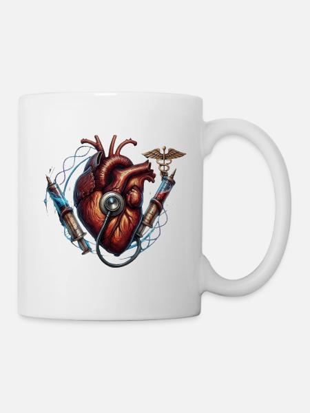 Herzfrequenz Kunst: Stethoskop Nadeln - Tasse - Weiß