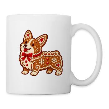 Lebkuchen-Corgi mit Schleife - Tasse - Weiß - Rechts