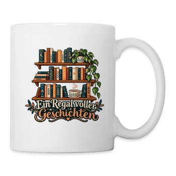 Bücherregal: Ein Regal voller Geschichten - Tasse - Weiß - Rechts