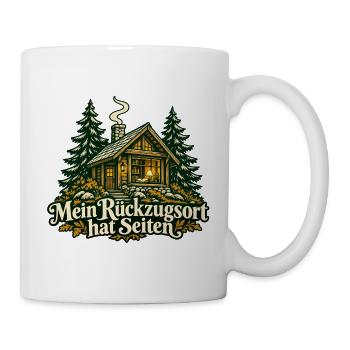 Lesende Waldhütte: Rückzugsort mit Seiten - Tasse - Weiß - Rechts