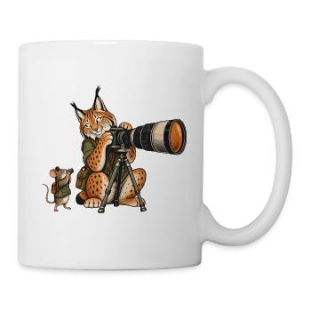 Luchs & Maus beim Fotografieren – Wald & Outdoor - Tasse - Weiß - Rechts