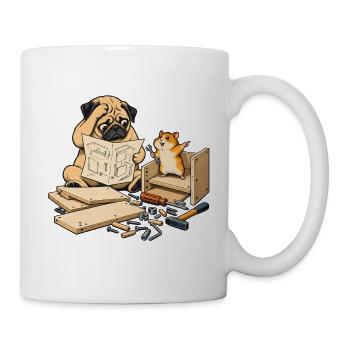 Mops & Hamster beim Heimwerken – Heimwerker - Tasse - Weiß - Rechts