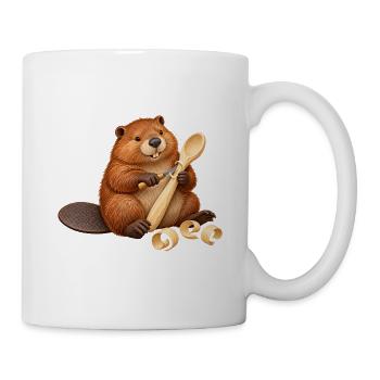 Biber schnitzt einen Holzlöffel - Tasse - Weiß - Rechts
