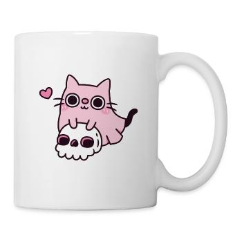 Geisterkatze auf Totenschädel gruselig niedliche Pastell-Goth - Tasse - Weiß - Rechts