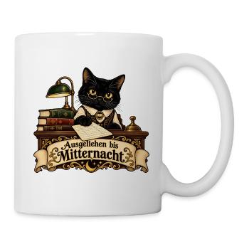 Schwarze Katze als Bibliothekarin - Tasse - Weiß - Rechts