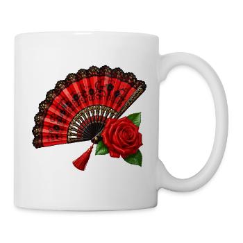 Spanischer Fächer mit Rose - Tasse - Weiß - Rechts