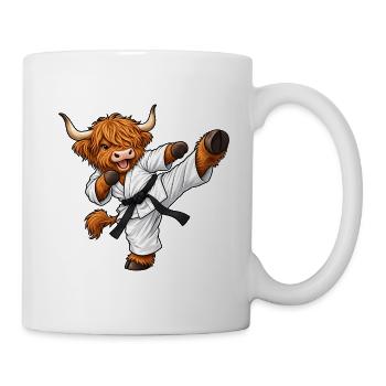 Highland Cattle beim Karate – Kuh mit Kampfgeist - Tasse - Weiß - Rechts