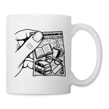Suchtlesen – Pouch Books, Kaffee & Brille - Tasse - Weiß - Rechts