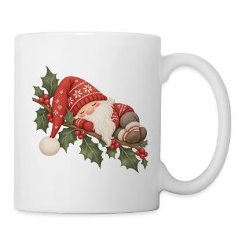 Schlafender Weihnachtswichtel auf Stechpalme  - Tasse - Weiß - Rechts