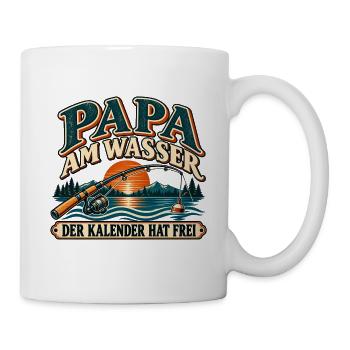 Papa am Wasser  Kalender hat frei | Angler Spruch - Tasse - Weiß - Rechts