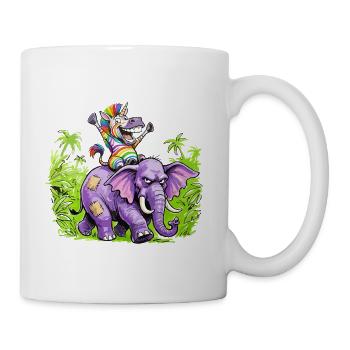 Regenbogen Zebra-Einhorn auf Lila Elefantenritt - Tasse - Weiß - Rechts