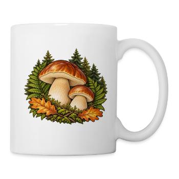 Steinpilze mit Farn und Eichenlaub - Tasse - Weiß - Rechts