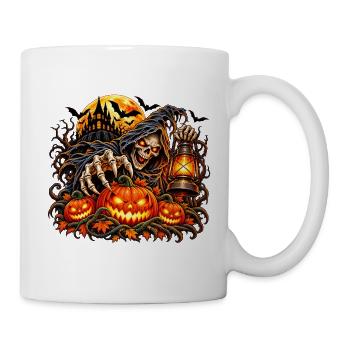 Grim Reaper Halloween Kürbis-Szene - Tasse - Weiß - Rechts