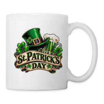 St Patrick's Day – Kleeblatt & Bier - Tasse - Weiß - Rechts