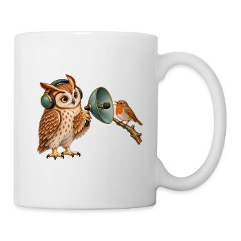 Eule nimmt Vogelstimmen auf - Tasse - Weiß - Rechts