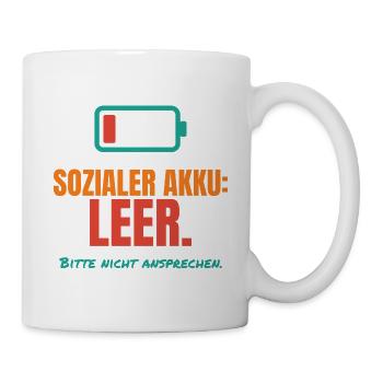 Sozialer Akku leer – Introvertiert Spruch - Tasse - Weiß - Rechts