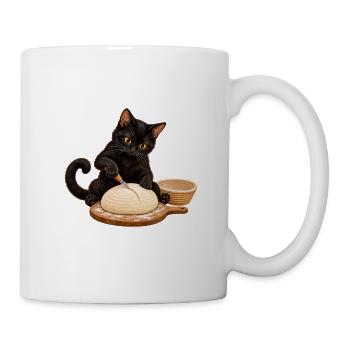 Katze schneidet Sauerteigbrot ein - Tasse - Weiß - Rechts