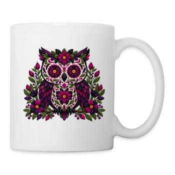 Gotische Blumen-Zuckerschädel-Eule | Pyrenees Line Labor - Tasse - Weiß - Rechts