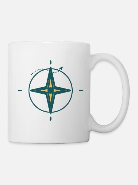 Nordstern Kompass Grafik - Tasse - Weiß
