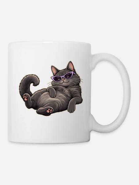 Lässige Katze mit lila Sonnenbrille - Tasse - Weiß