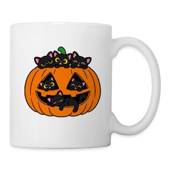 Katzen in einem Halloween-Kürbis - Tasse - Weiß - Rechts
