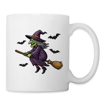 Hexe auf einem Besen in Lila - Tasse - Weiß - Rechts