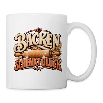 Backen schenkt Glück Backmotiv mit Teigrolle - Tasse - Weiß - Rechts