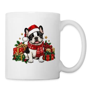 Französische Bulldogge Mit Weihnachtsmütze Und - Tasse - Weiß - Rechts