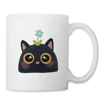 Schwarze Katze mit Blume – Niedliche, cute - Tasse - Weiß - Rechts