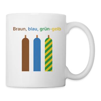 Braun, blau, grün-gelb - Elektriker Geschenk - Tasse - Weiß - Rechts