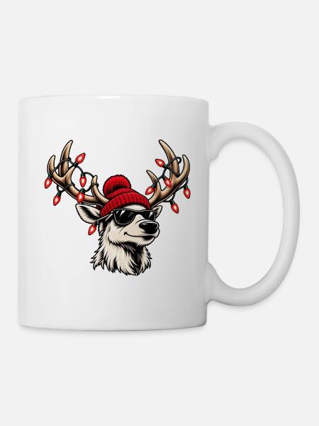 Cooles Weihnachtsrentier mit Sonnenbrille - Tasse - Weiß