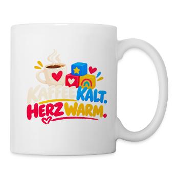 Kaffee Herz Wärme – Bunte Blöcke - Tasse - Weiß - Rechts
