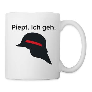 Piept. Ich geh. - Feuerwehr Geschenk Melder - Tasse - Weiß - Rechts