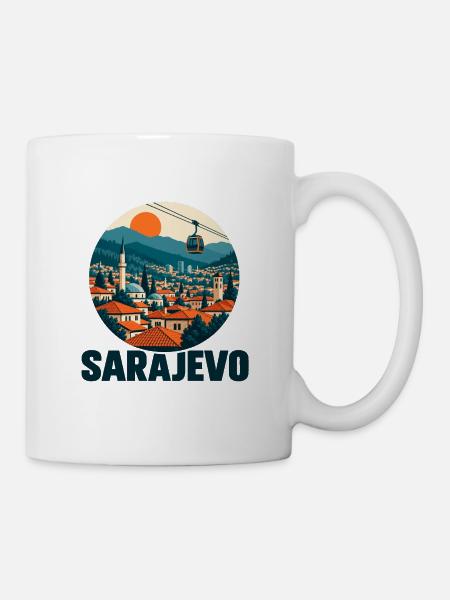 Sarajevo – Gondel, Altstadt & Berge - Tasse - Weiß