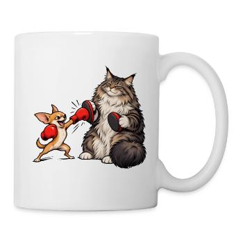 Chihuahua und Maine Coon beim Boxen - Tasse - Weiß - Rechts