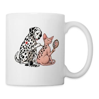 Dalmatiner und Sphynx-Katze beim Tätowieren - Tasse - Weiß - Rechts
