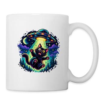 UFO entführt Katze – Lustige Retro Pixel Art - Tasse - Weiß - Rechts